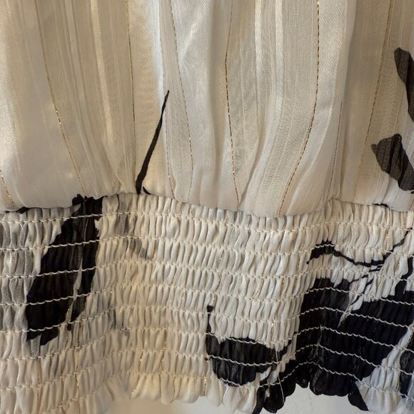 Autres Filles Black & White Floral Blouse w/ Thin Gold Metallic Stripe, Large - Picture 10 of 10